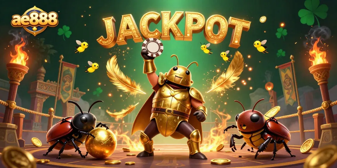 Experience high-stakes excitement with ae888 as the hercules beetle celebrates winning a jackpot victory!