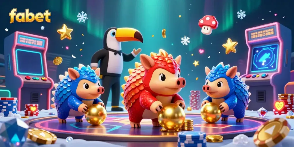 Experience thrilling moments with fabet at this vibrant casino-themed digital illustration featuring rival pangolins.