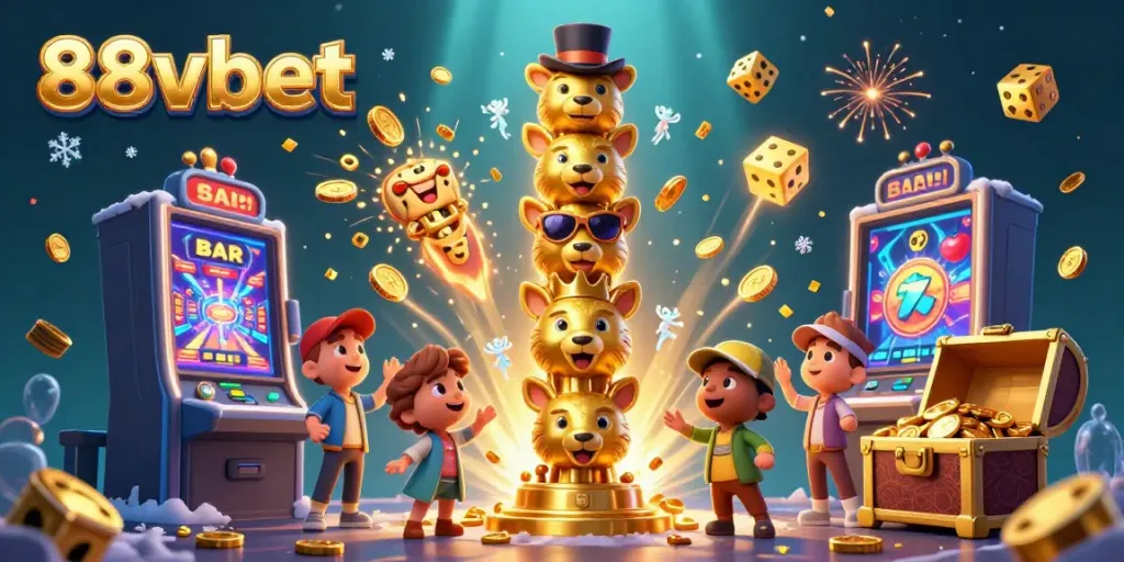 Experience excitement with 88vbet's vibrant casino scene featuring a golden totem and jackpot elements.