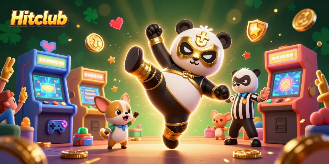 Hitclub showcases engaging gambling excitement with cartoon pandas and game elements for bettors.