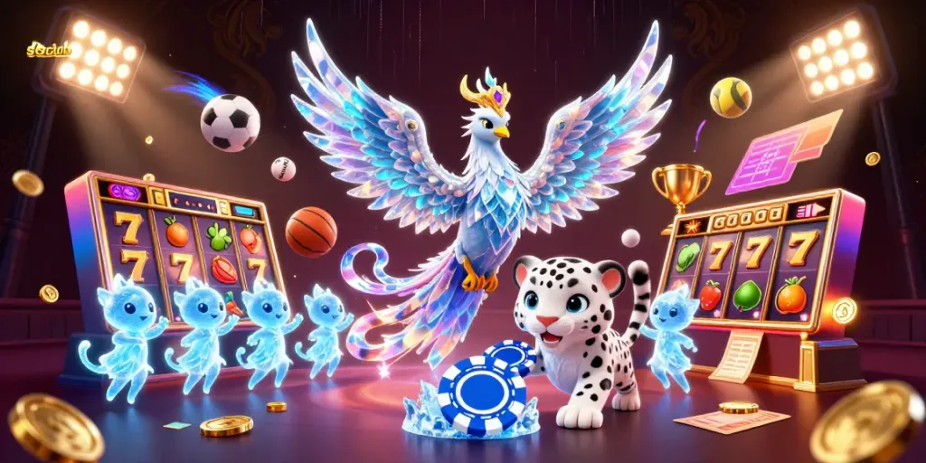 Engage with the vibrant sanclub casino scene showcasing interactive gaming elements and enchanting characters.