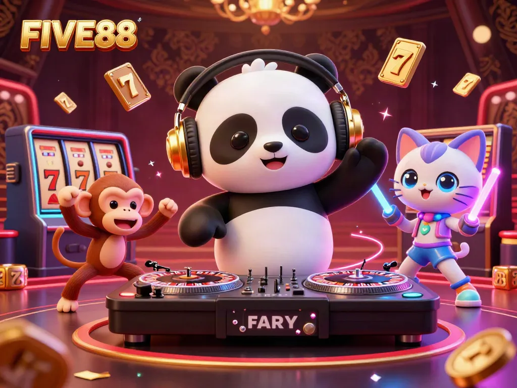 Experience the vibrant scene at FIVE88 with 3D characters enjoying the casino atmosphere, showcasing energy and fun.