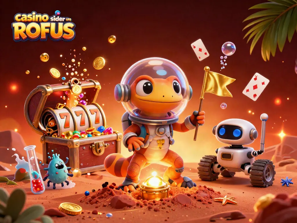 Engage in thrilling play at casino sider uden ROFUS with a lively Martian gecko and vibrant gaming elements.