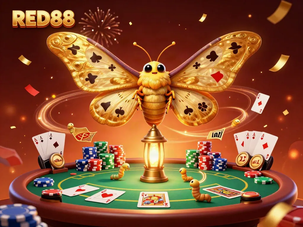 Engage in thrilling casino action with RED88's vibrant butterfly and poker scene, showcasing excitement and winning potential.