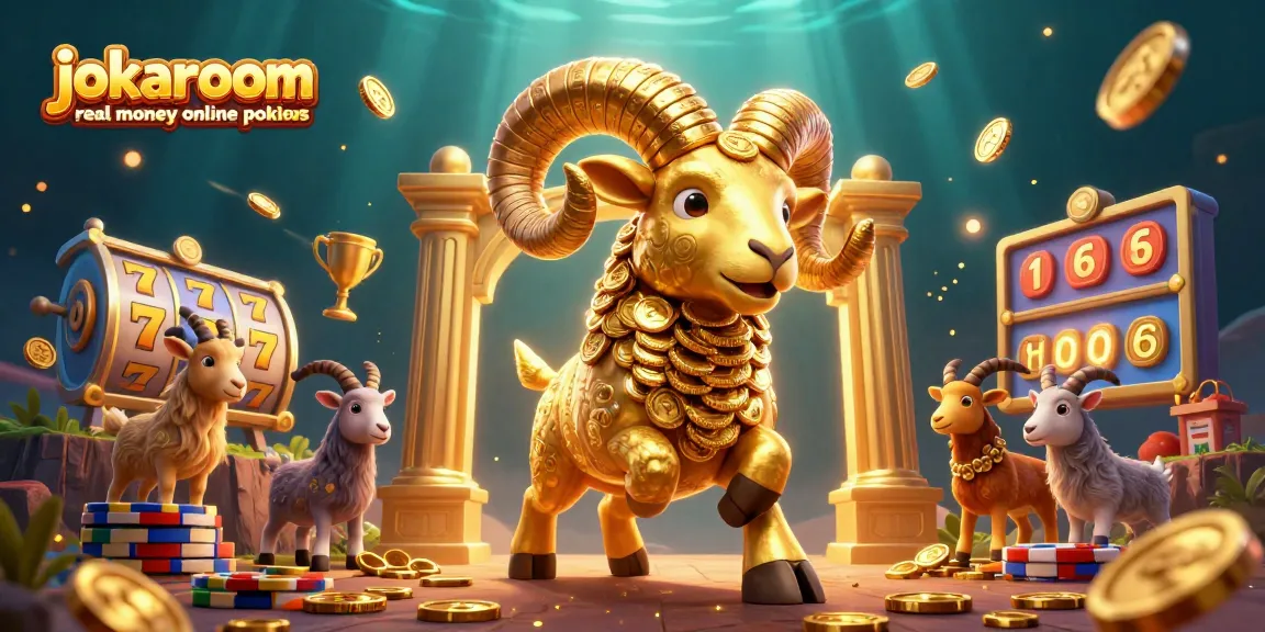 Engage with jokaroom real money online pokies in a dynamic, festive casino-themed illustration.