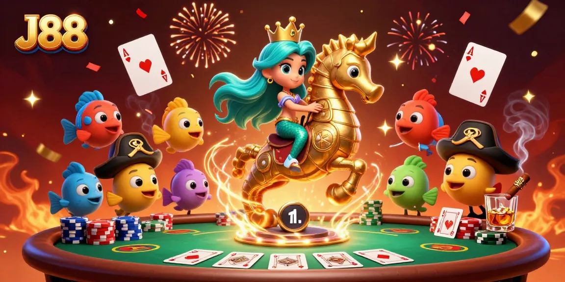 Engage with J88 mermaid princess in 3D casino adventure featuring exciting poker elements.