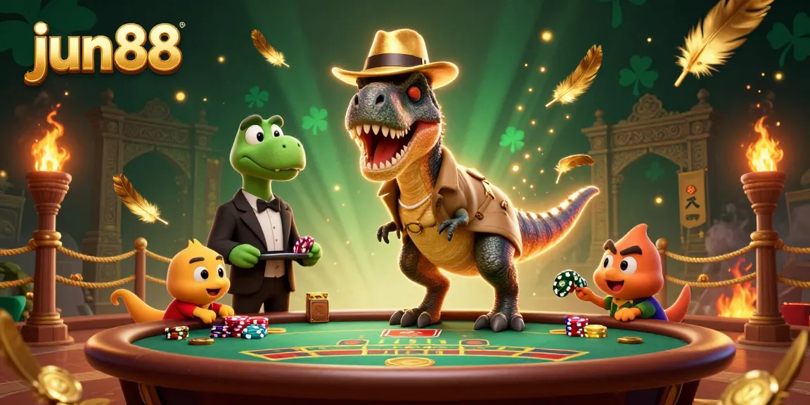Experience the thrill of Jun88 with a velociraptor card counter and dino-themed gambling action.