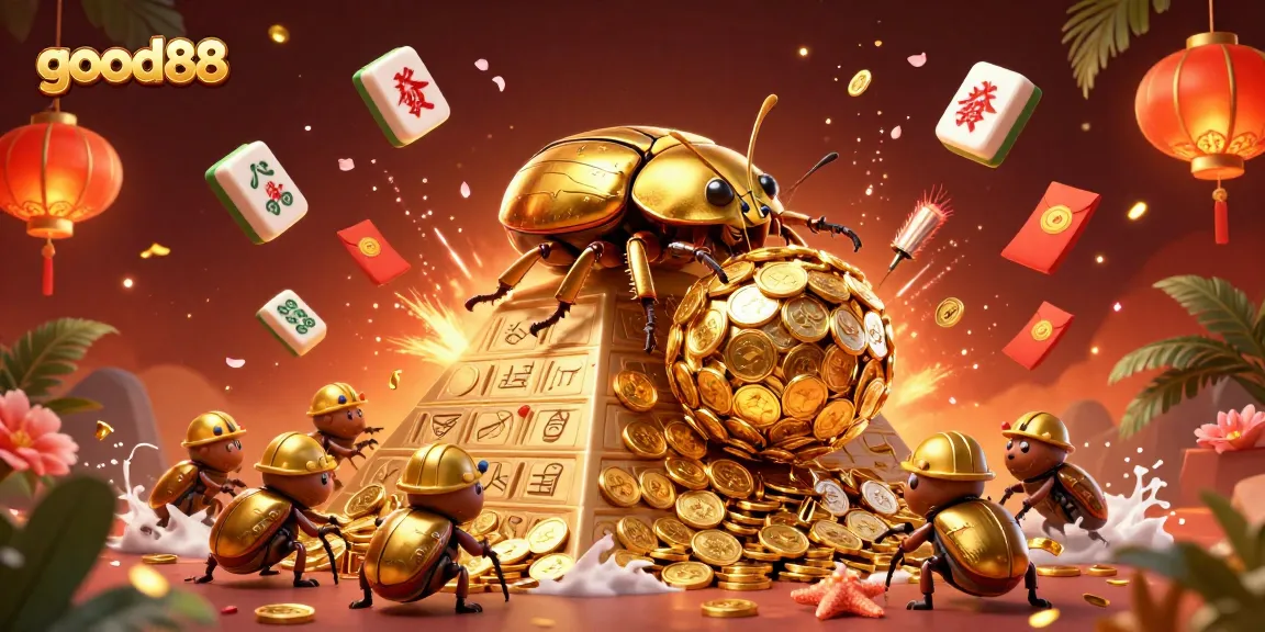 Engage with good88 through an exciting scene of vibrant casino elements and golden treasures.