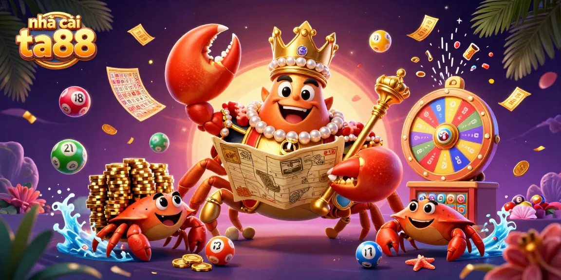 Engage with the vibrant world of nhà cái ta88 featuring a golden crab emperor and lively gambling elements.