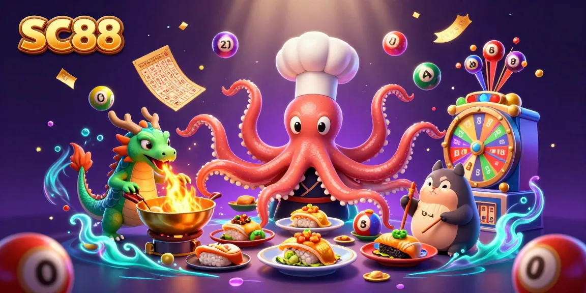 Experience the excitement of SC88 with a vibrant, dynamic casino-themed digital illustration featuring unique characters.