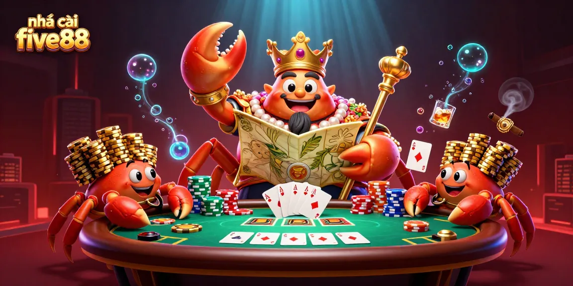 Engage with nhà cái five88 through a vibrant 3D poker scene featuring a golden crab emperor and extravagant gameplay.